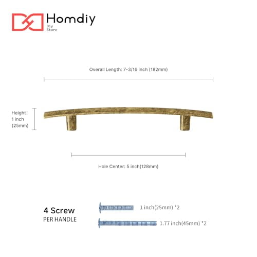 Homdiy 25-Pack Brass Cabinet Pulls – 10-Inch Vintage Drawer Handles For Kitchen & Bathroom Cabinets, Brushed Brass Finish