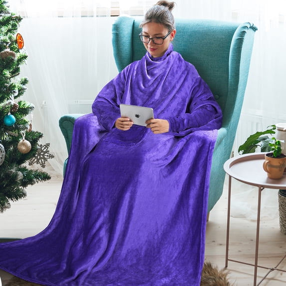 home comforts blanket Blanket with Sleeves, Super Soft Wearable TV Blanket Robe Fleece for Adults 73 x 51”| Cozy Warm, Lightweigh