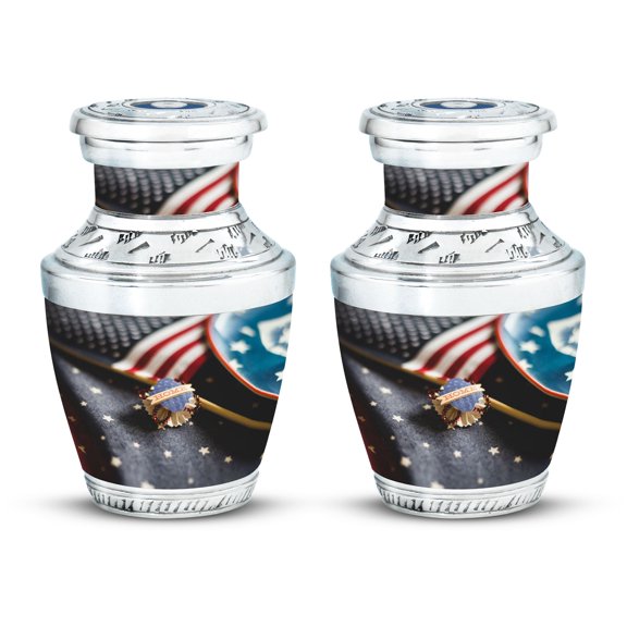 home decor with blurry american flag Sleek Mini Urn for Cherishing Memories - Compact Design for Adult Ashes Funeral Urns For Human Ashes - Memorial Urns 3 Inch, Set Of 2