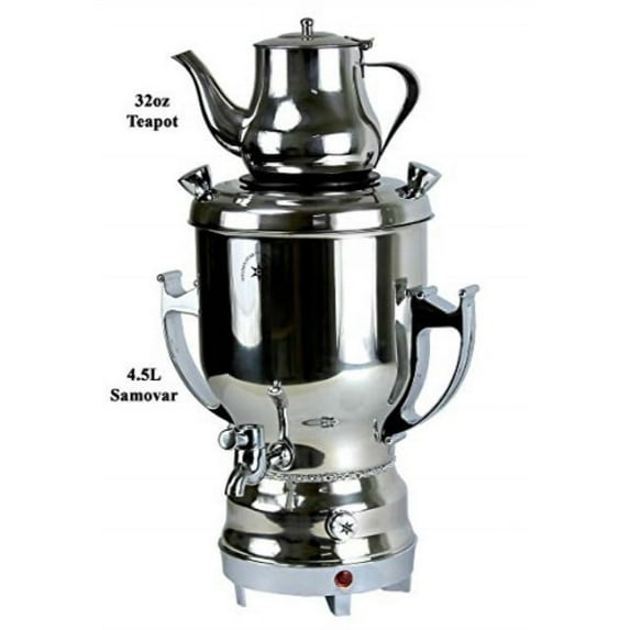 home n kitchenware collection 4.5l electric samovar w/teapot stainless steel, silver persian teakettle teapot