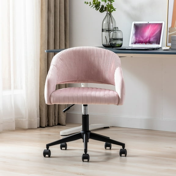 home office chair with wheels, computer chair with arms adjustable, modern pink chair with black base, Sliding chair for living room, study room, office, home