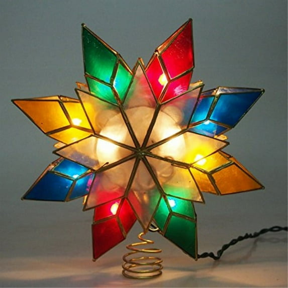 homeford fka000000ul0118m capiz star multi-color christmas tree topper, 9", multicolor