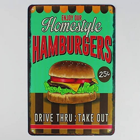 homestyle hamburger metal tin sign Bar Cafe Garage Wall Decor Retro vintage 8 X 12 inch