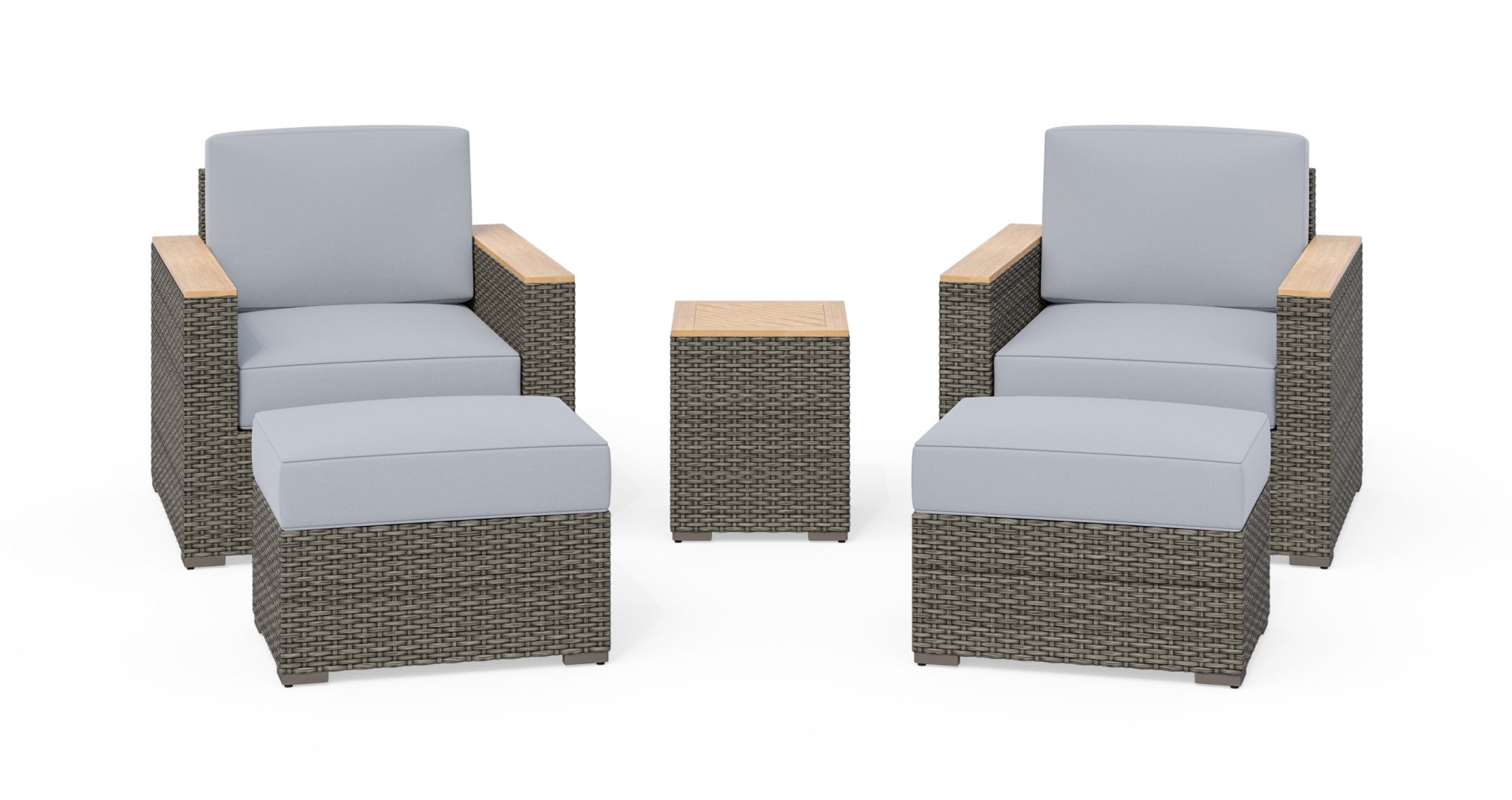 Homestyles Boca Raton Brown Outdoor Side Table Arm Chair Pair and Two Ottomans - image 1 of 5