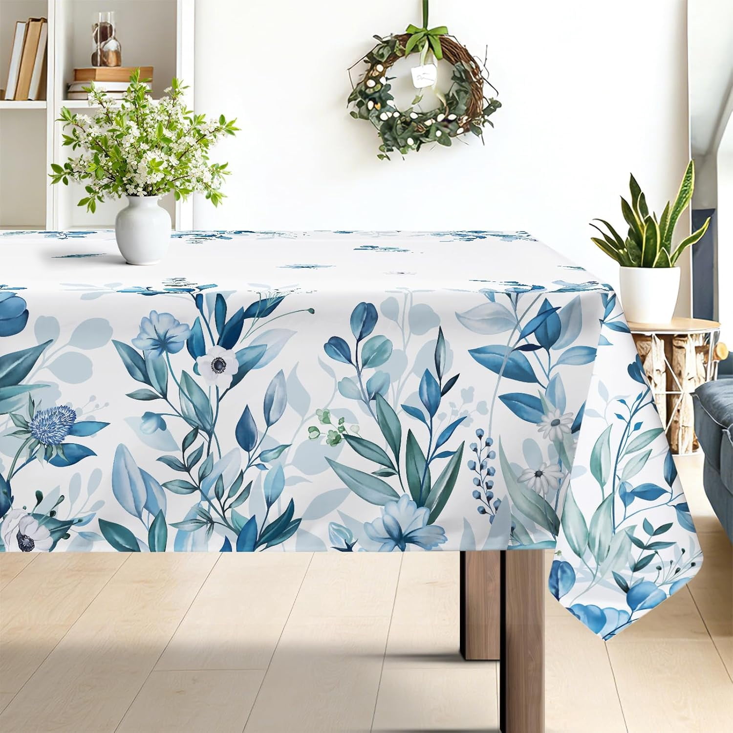 hometrixx Blue Eucalyptus Leaf Tablecloth, 60x84