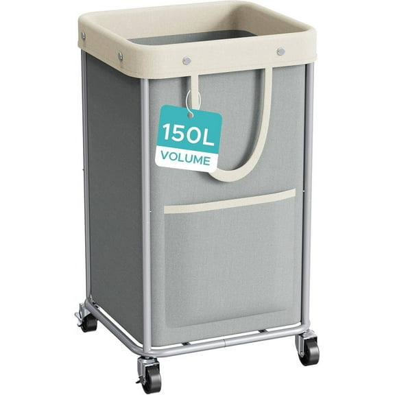 homicozy 150L Laundry Hamper Laundry Basket with Wheels, Metal & Oxford Fabric Laundry Clothes Hamper, Ideal for Bedroom, Bathroom, Dorm or Laundry Room