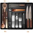 thumbnail image 1 of homicozy Cutlery Drawer Organiser, 9 Divider Expandable Kitchen Drawer Organiser, Adjustable Utensil Tray and Silverware , Multi-Function Compact Drawer Storage(Black-M）, 1 of 7