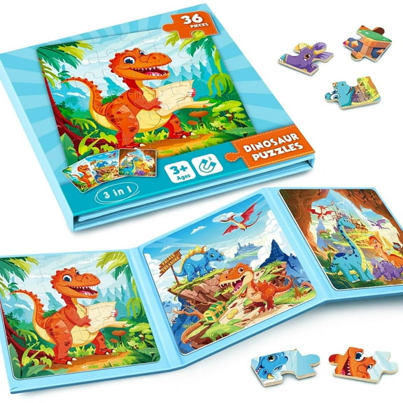 homicozy Dinosaur Magnetic Puzzles for Kids,36pcs Travel Puzzles for Kids Ages 3-8,Girls Puzzle for Improve Intelligence,Toddler Jigsaw Puzzles,Airplane Activities for Kids Birthday Gifts
