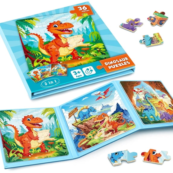 homicozy Dinosaur Magnetic Puzzles for Kids,36pcs Travel Puzzles for Kids Ages 3-8,Girls Puzzle for Improve Intelligence,Toddler Jigsaw Puzzles,Airplane Activities for Kids Birthday Gifts