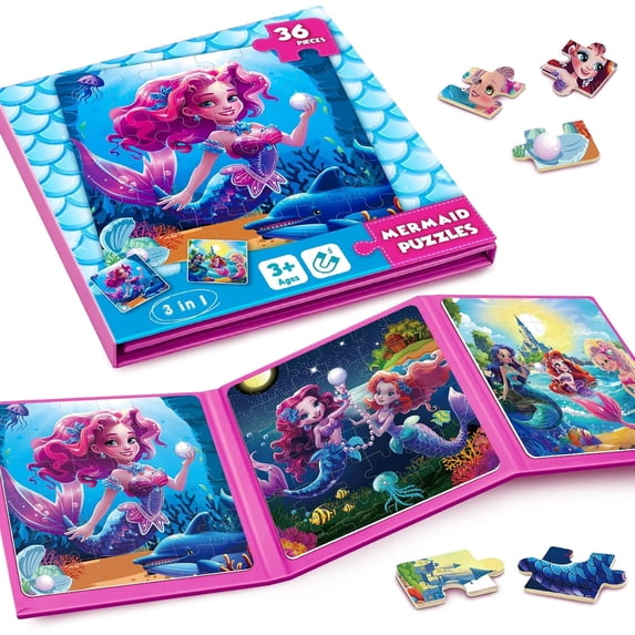homicozy Mermaid Magnetic Puzzles for Kids,36pcs Travel Puzzles for Kids Ages 3-8,Girls Puzzle for Improve Intelligence,Toddler Jigsaw Puzzles,Airplane Activities for Kids Birthday Gifts