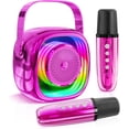thumbnail image 1 of homicozy Mini Karaoke Machine for Kids, Portable Bluetooth Speaker with 2 Wireless Microphones, Christmas Gift for Girls Ages 3 4 5 6 7 8 9 10 11 12+, Family Party Toy (Pink-2Mic), 1 of 7