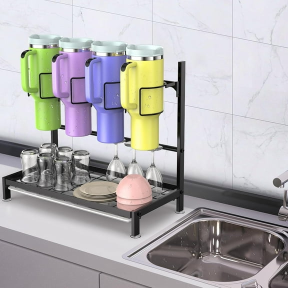 Water Bottle Organizer, Kitchen Cup Organizers and Storage Holder for Cup Accessories,Black