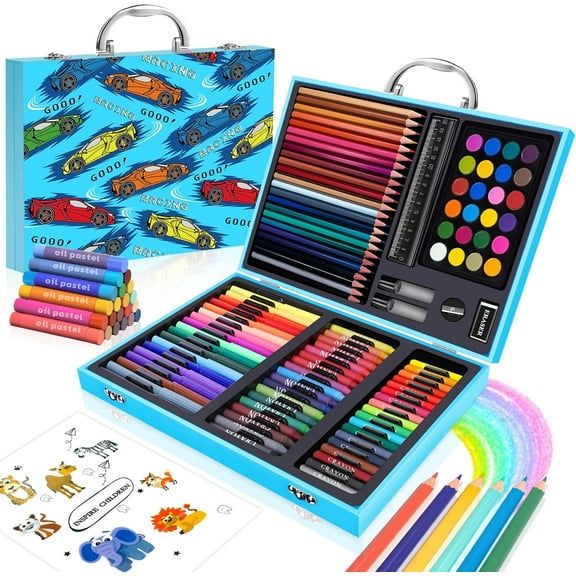 homicozy Art Supplies Kit for Kids Ages 4-12,Blue Art Case Coloring Set,Drawing Kits with Markers, Crayons,Colored Pencils,Oil Pastels,Coloring Book,School Supplies,Gift for Boys Kids Artist Age 4+