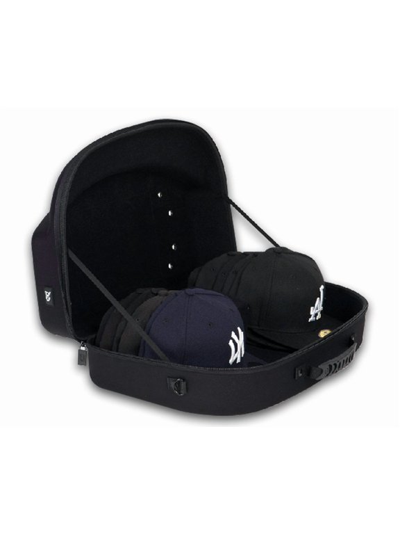 Authentic Cap Carrier Case for 14 Caps - Water Resistant Cap Storage Bag - Crush Proof Travel Bag for All Brands Caps Type with Sturdy Shoulder Carrying Strap - Black