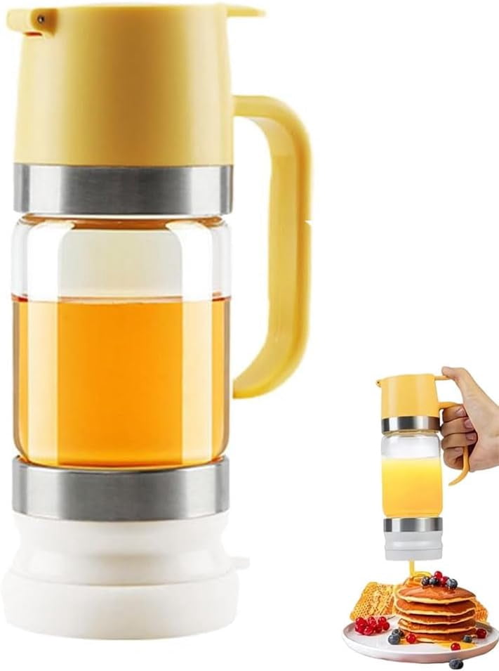 honey dispenser no drip,12 oz Glass Honey Dispenser with Handle,Bottom Release Syrup Dispenser,Refillable Honey Jar