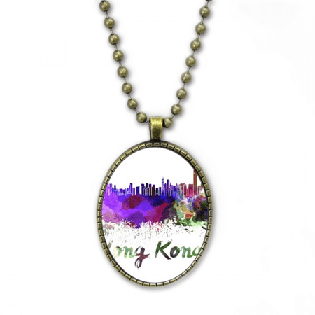 hong kong china city watercolor necklace vintage chain bead pendant jewelry collection
