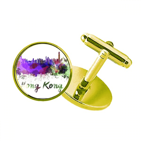 hong kong china city watercolor studded business metal cufflinks en