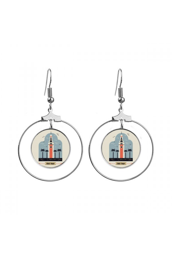 hong kong clock tower art deco fashion earrings dangle hoop jewelry drop circle