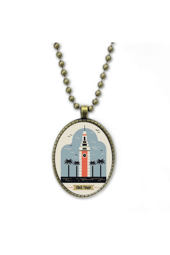 hong kong clock tower art deco fashion necklace vintage chain bead pendant jewelry collection