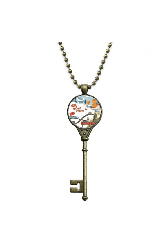 hong kong famous cartoon places key necklace pendant tray embellished chain