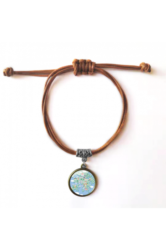 hong kong map famous locations china bracelet leather hide wristband brown jewelry
