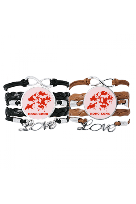 hong kong map outline location bracelet hand strap leather wristband double set