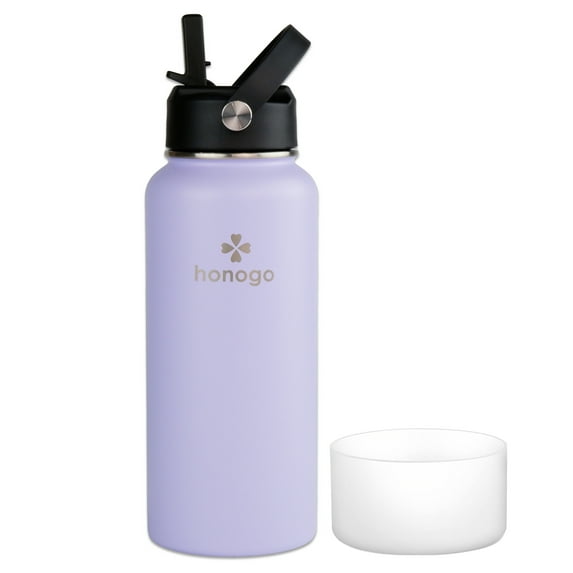 honogo 32 oz Stainless Steel Vacuum Insulated Sports Water Bottle, Wide Mouth Thermo Water Flask With Flex Straw Lid, Leak Proof, BPA Free, Purple