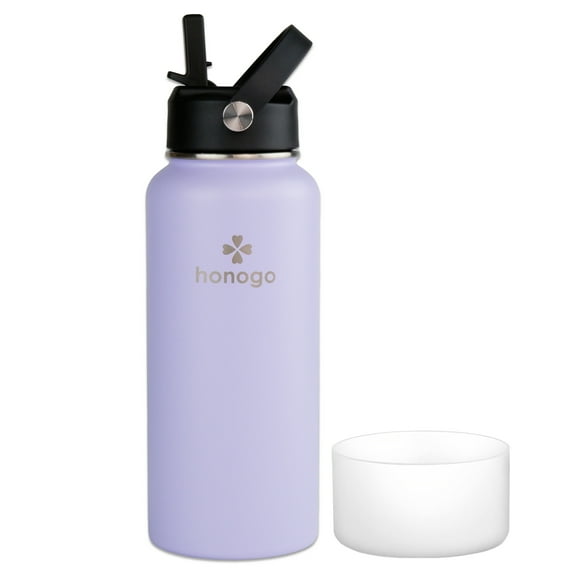 honogo 32 oz Stainless Steel Vacuum Insulated Sports Water Bottle, Wide Mouth Thermo Water Flask With Flex Straw Lid, Leak Proof, BPA Free, Purple
