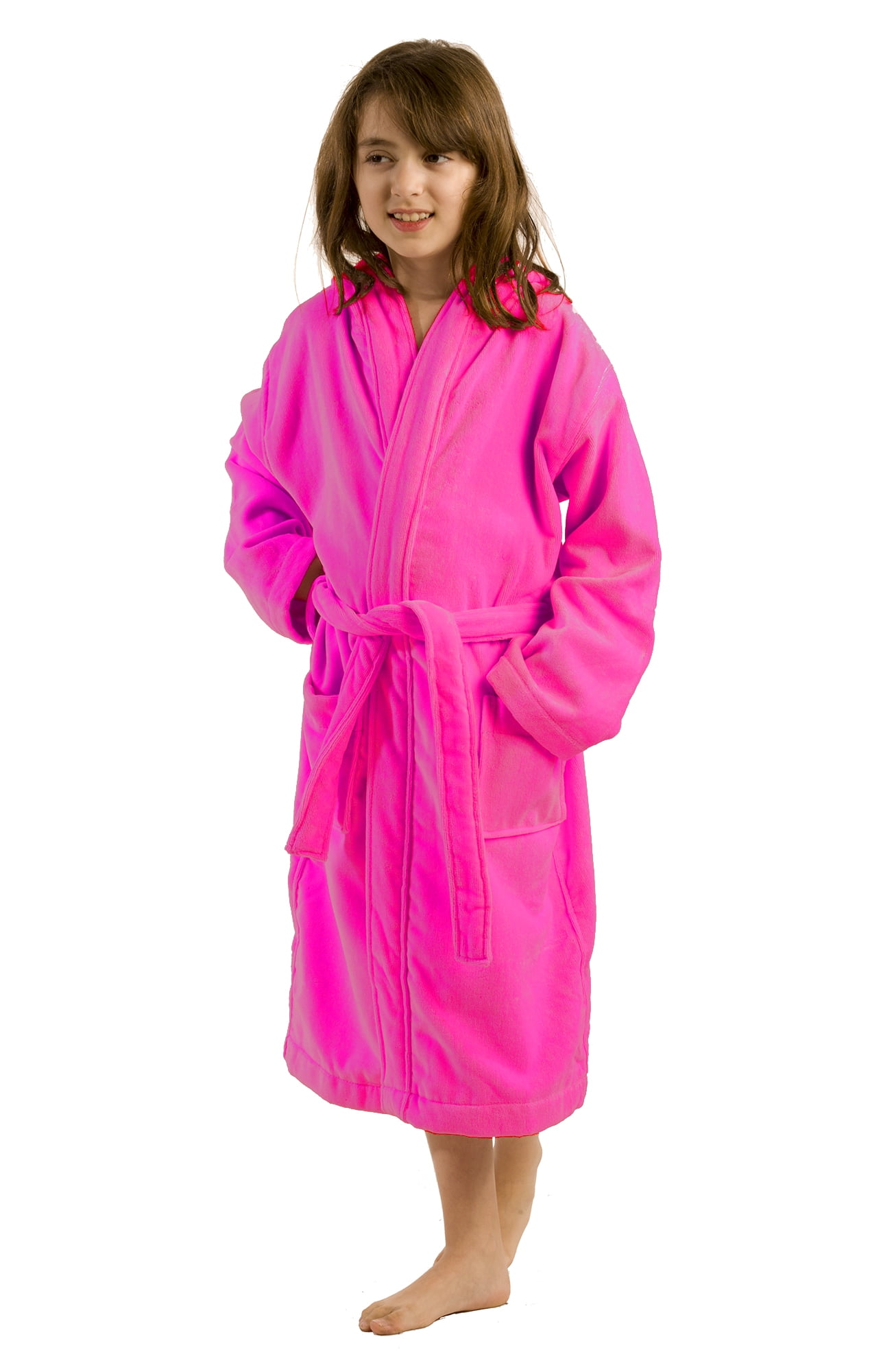 hooded kids Cotton bathrobes Cover up Robes, hot pink, small