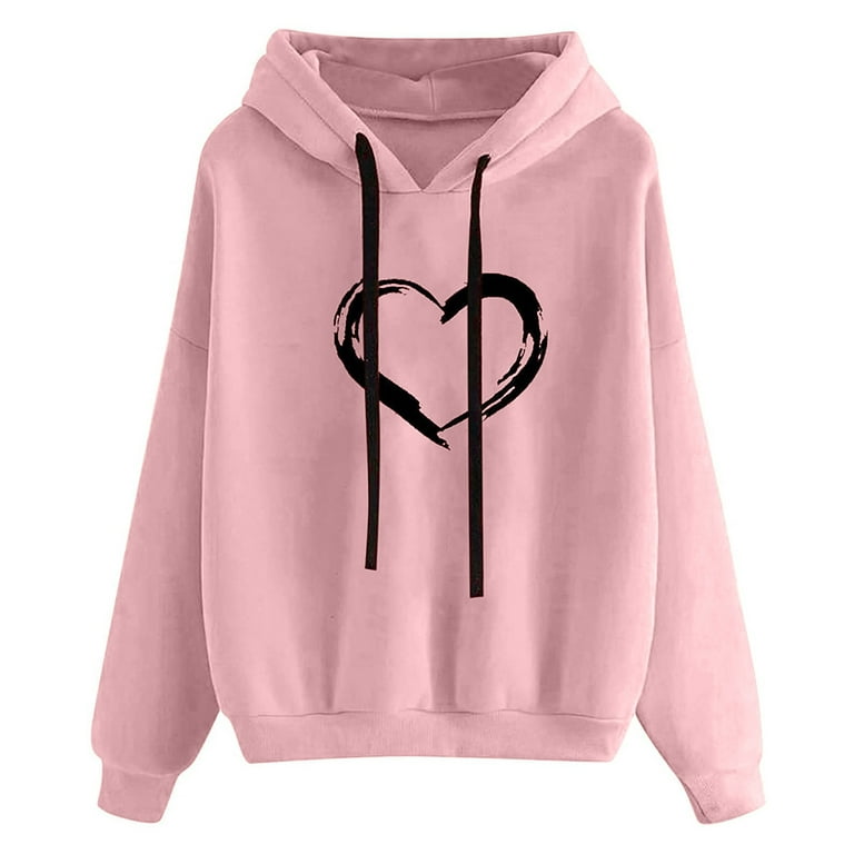 hoodies for women heart printing comfy hoodies bright color long sleeve  sweatshirt 