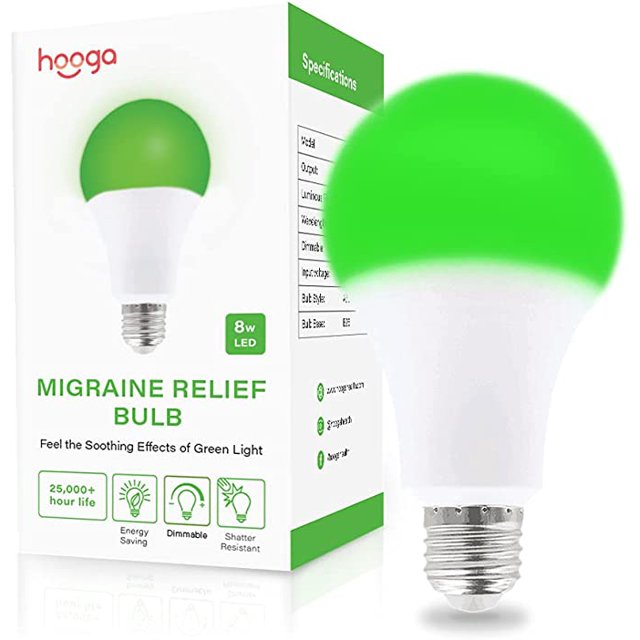 hooga Migraine Relief Green LED Light Bulb, Light Therapy Bulb, 520nm