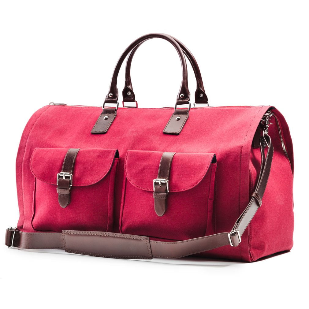 hook ALBERT Men s Waxed Canvas Garment Weekender Bag Maroon Red