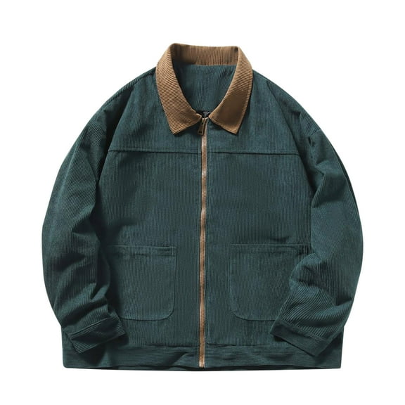 hopeusince Men Corduroy Jacket Winter Corduroy Jackets Men Retro Corduroy Coats Mens Streetwear Harajuku Bomber Jacket Oversized Coats Green XL