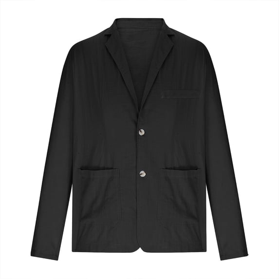 hopeusince Men's Blazer Washed Cotton Linen Suit Jacket Slim Fit One Button Pockets Business Coats Black XXL