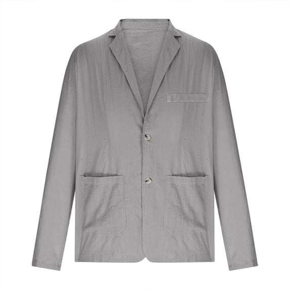 hopeusince Men's Blazer Washed Cotton Linen Suit Jacket Slim Fit One Button Pockets Business Coats Gray XL
