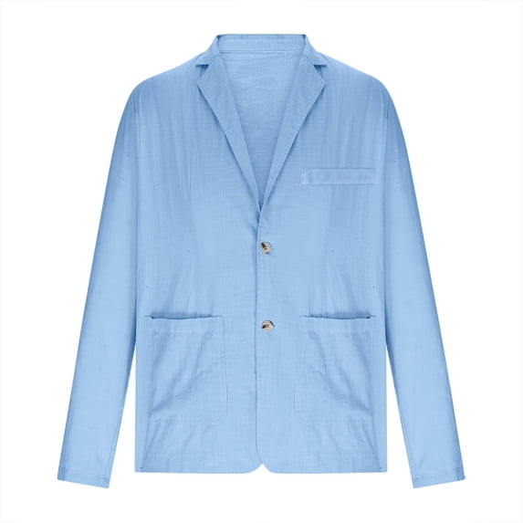 hopeusince Men's Blazer Washed Cotton Linen Suit Jacket Slim Fit One Button Pockets Business Coats Sky Blue M