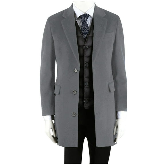 hopeusince Men's Classic Notch Lapel Long Sleeve Wool Overcoat Business Warm Winter Coat with Vest Gray M