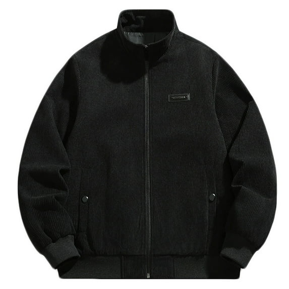 hopeusince Men's Corduroy Jacket Winter Warm Fleece Thickened Outwear Vintage Streetwear Coats Zipper Pockets Corduroy Overcoat Black XXXXL