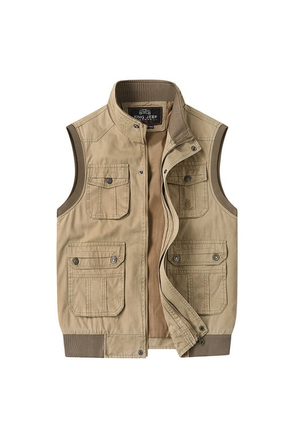 hopeusince Men's Genuine Cowhide Leather Vest Classic Biker Style Sleeveless Waistcoat with Snap Buttons Side Zipper Pockets Gold 56