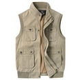 thumbnail image 1 of hopeusince Men's Genuine Cowhide Leather Vest Classic Biker Style Sleeveless Waistcoat with Snap Buttons Side Zipper Pockets Khaki 58, 1 of 9