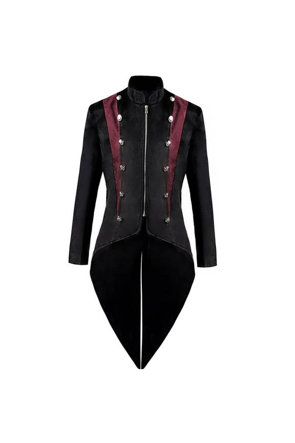 hopeusince Men's Gothic Tailcoat Jacket Steampunk Long Overcoat Vintage Outwear Black Black XL