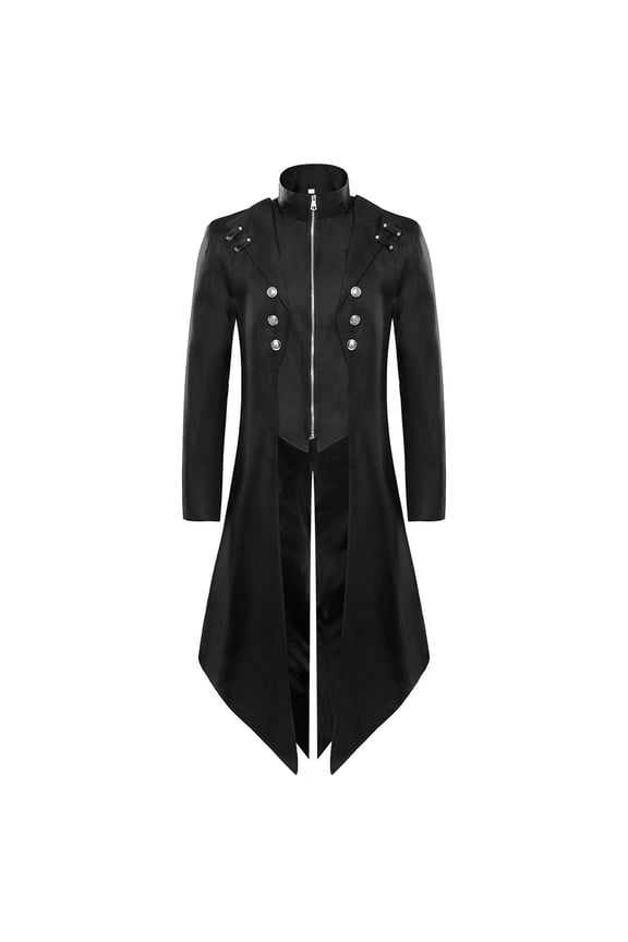 hopeusince Men's Gothic Tailcoat Jacket Steampunk Long Overcoat Vintage Outwear Black Black XXXL