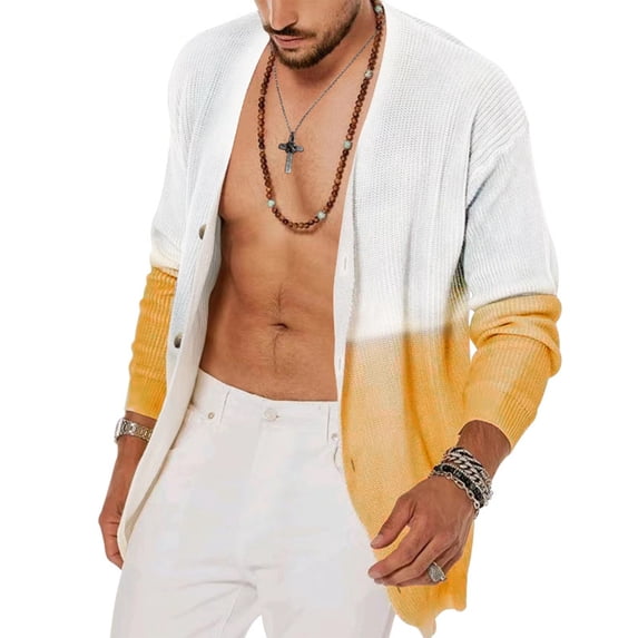 hopeusince Men's Gradient Color Cardigan Sweater Long Sleeve Button Up Knitted Coat Outwear Tops White XXXXL