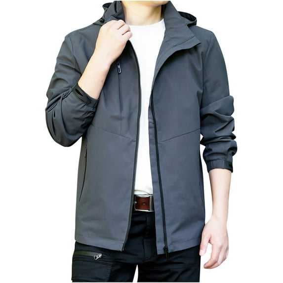 hopeusince Men's Lightweight Jacket Windproof Outdoor Sports Hiking Camping Fishing Jackets with Hood Dark Gray L