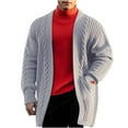 thumbnail image 1 of hopeusince Men's Long Sleeve Solid Color Cardigan Sweater with Pockets Turtleneck Knitted Coat Outwear Gray XL, 1 of 6