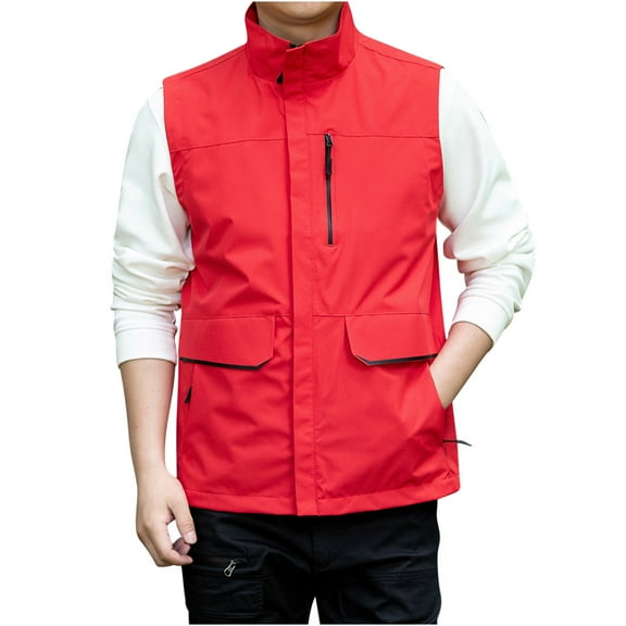hopeusince Men's Multi-Pocket Quick Dry Lightweight Breathable Outdoor Travel Vest Fishing Camping Hiking Gilet Waistcoat Red XL