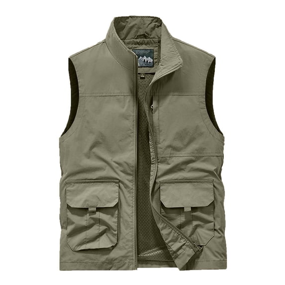 hopeusince Men's Outdoor Lightweight Mesh Breathable Quick Dry Multi Pockets Fishing Hiking Travel Vest Khaki XL