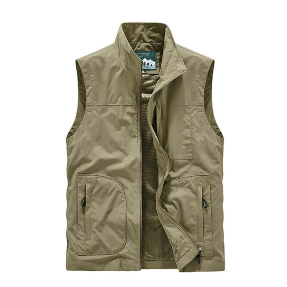 hopeusince Men's Outdoor Lightweight Mesh Breathable Quick Dry Multi Pockets Travel Vest Fishing Photography Waistcoat Khaki XXL