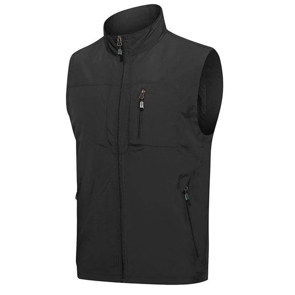 hopeusince Men's Outdoor Lightweight Stand Collar Multi-Pockets Quick-Dry Breathable Sports Vest Black XL