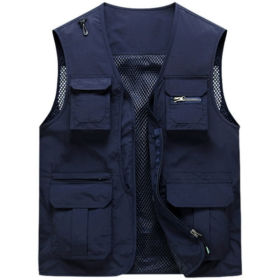 hopeusince Men's Outdoor Sportswear Stand Collar Sleeveless Gilet Fleece Lined Warm Waistcoat Multi Pockets Zipper Vest Dark Blue M